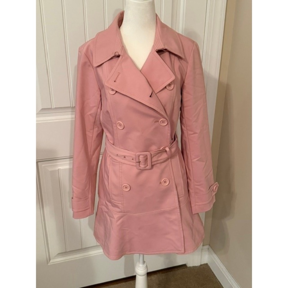 Kate Spade Rose Pink Double Breasted Belted Trench Coat with Flared Hem Size S/P